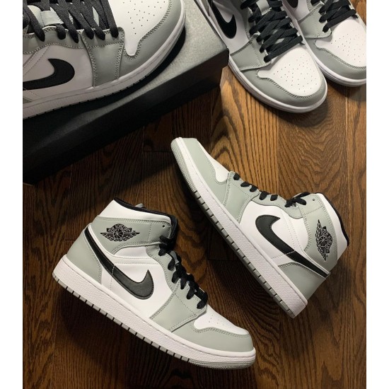 Click To Buy Nike Air Jordan 1 Mid Light Smoke Grey Light Smoke Grey/Black-White 554724 092 Men/Women Shoes In Ireland