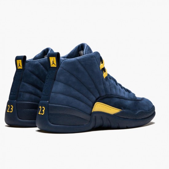 Click To Buy Nike Air Jordan 12 Retro Michigan Men BQ3180 407 College Navy/Amarillo Shoes In Ireland