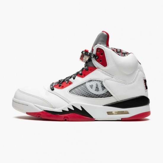 Select and Buy Nike Air Jordan 5 Retro Quai 54 2021 Men/Women White/University Red-Black DJ7903 106 Shoes In Ireland