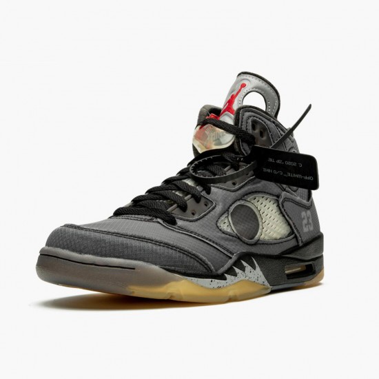 Click To Order OFF-WHITE x Nike Air Jordan 5 Retro SP Muslin Black/Muslin-Fire Red CT8480 001 Shoes In Ireland