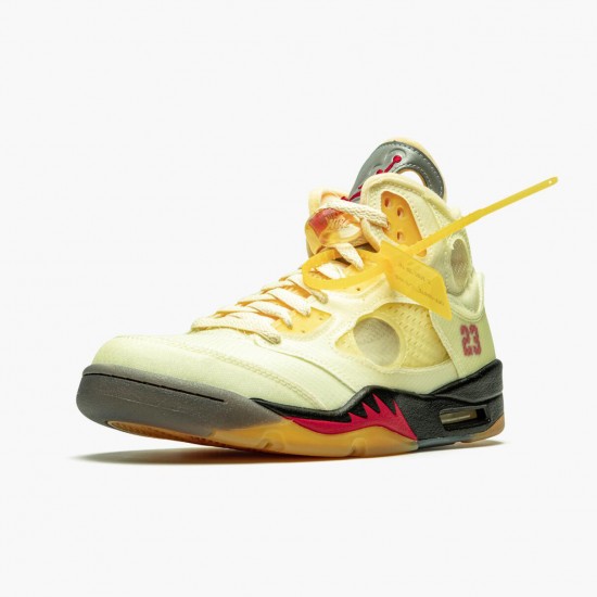 Choose To Buy OFF-WHITE x Nike Air Jordan 5 Retro Sail Men Sail/Fire Red-Muslin-Black DH8565 100 Shoes In Ireland